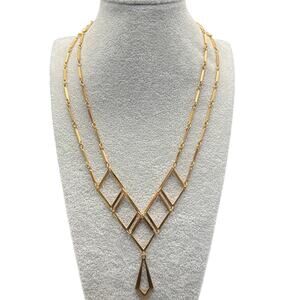 Vintage 70s Sara Coventry gold tone Goddess necklace geometric layer Y drop